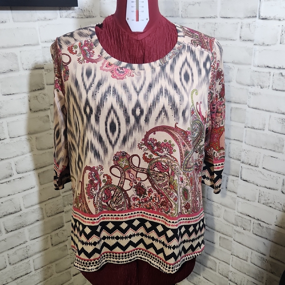 French Blue SZ 2X Paisley Print Women's Top